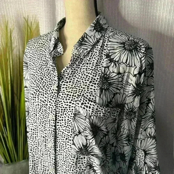 Chicos Women’s 2 US L Mixed Print 3/4 Roll Tab Sleeves High Low Tunic Top - Picture 2 of 13